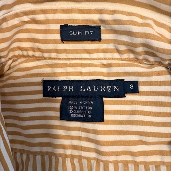 Ralph Lauren Slim Fit Striped Shirt in Tan and White - Picture 2 of 2